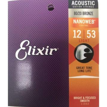 Elixir 11052 acoustic 80/20 bronzenanoweb chitarra acustica .012-053