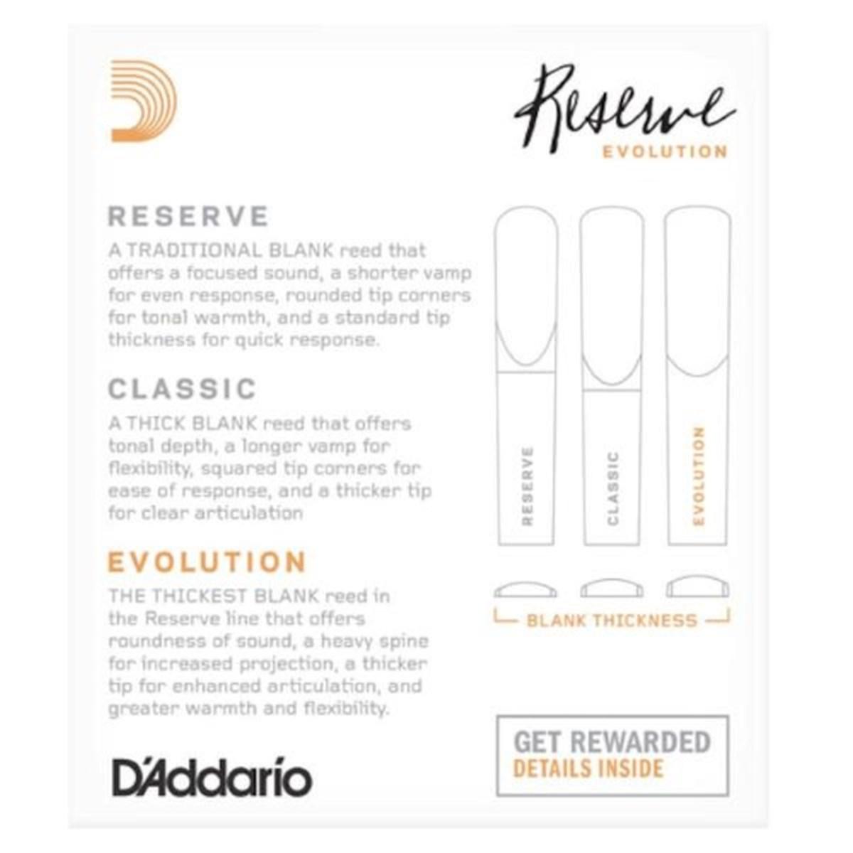 D'Addario Reserve Evolution ancia clarinetto Sib 3,5