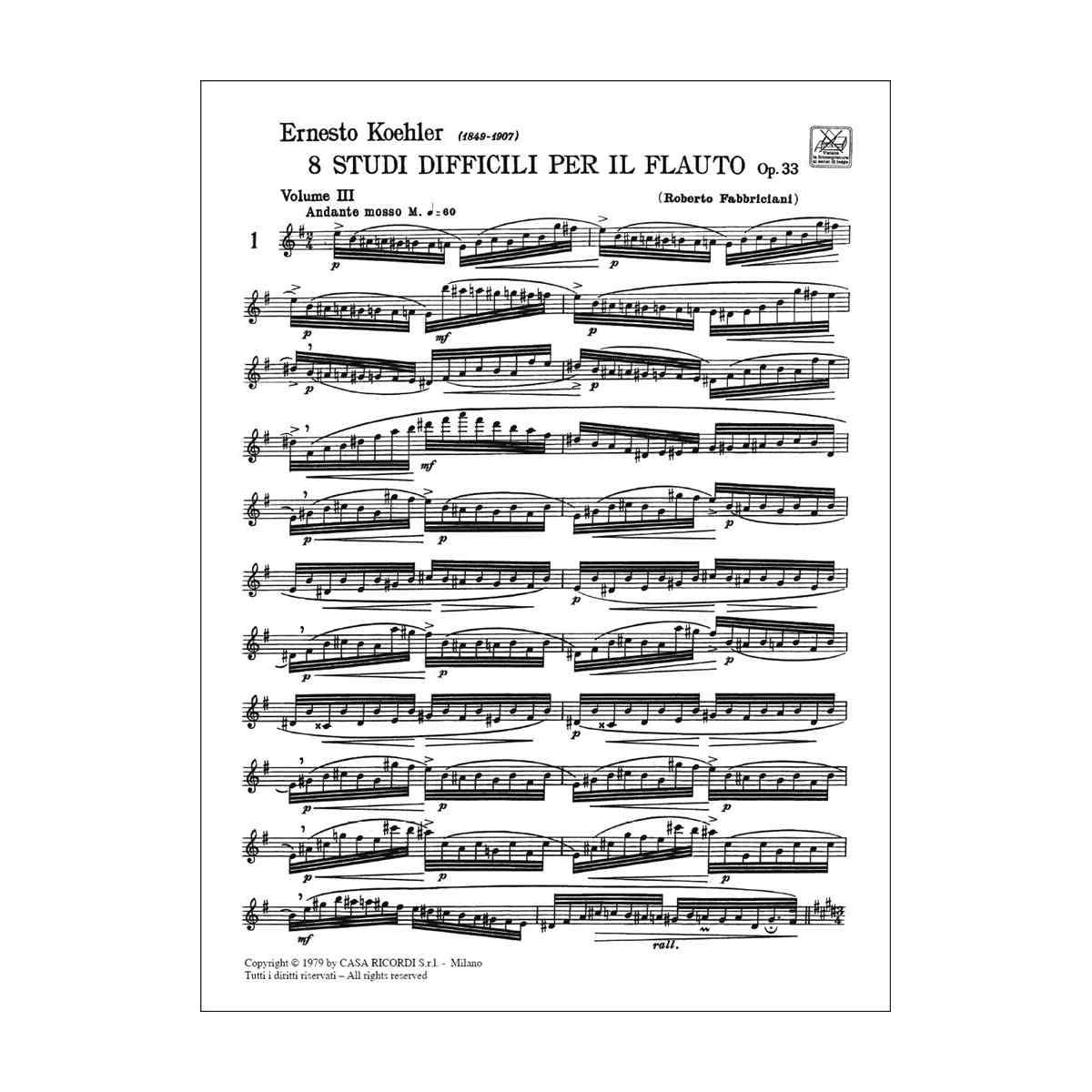 Kohler 8 studi difficili per flauto, op.33