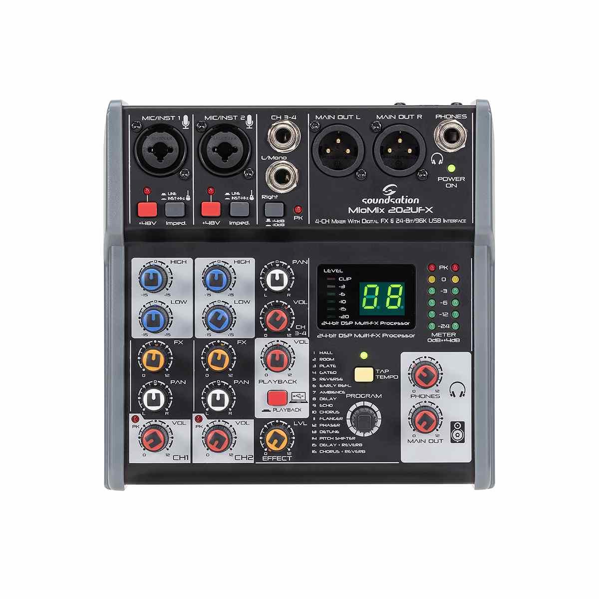 SOUNDSATION miomix 202Ufx mixer 4 canali  con Multieffetto Digitale e Interfaccia Audio I/O USB