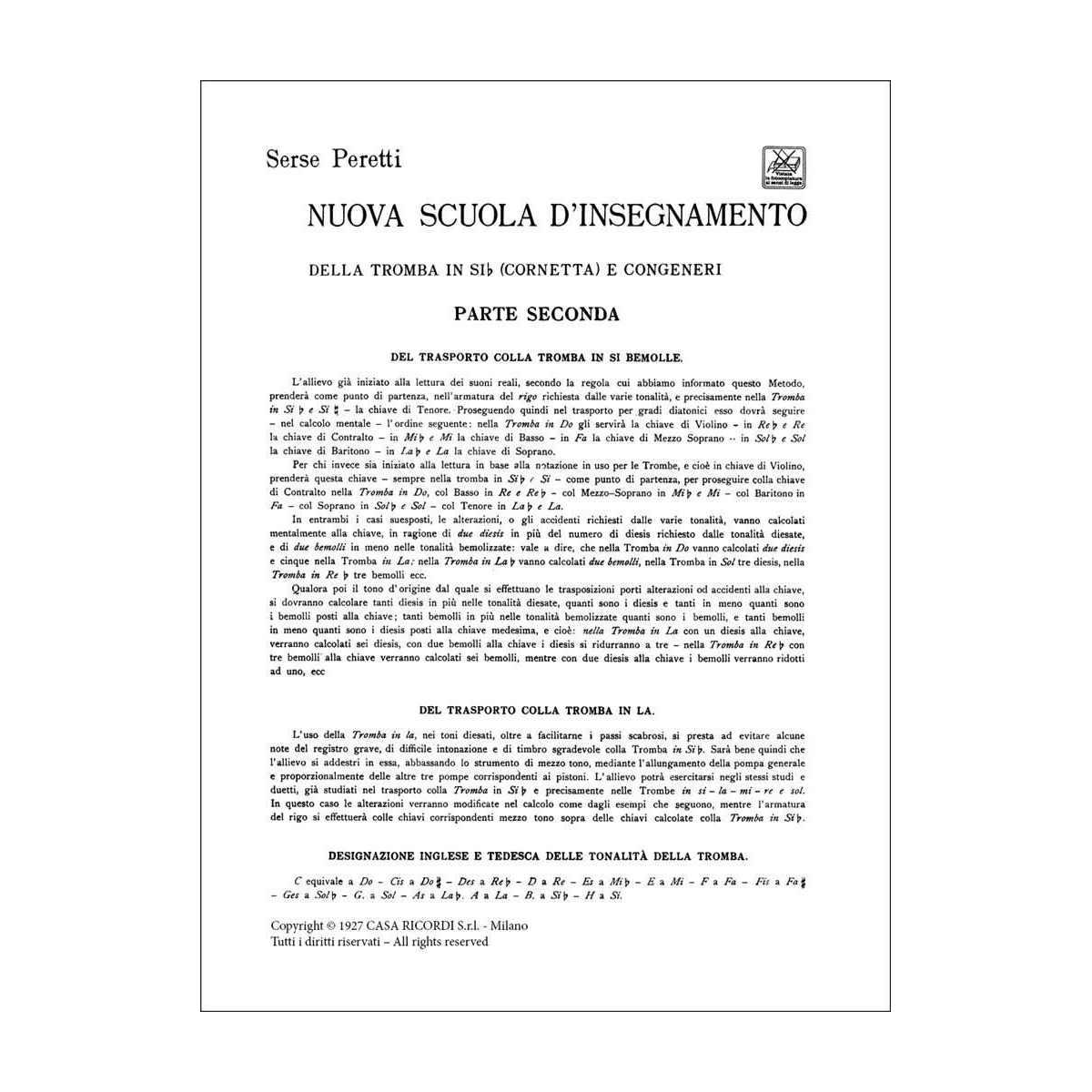 Peretti - Nuova Scuola D'Insegnamento Della Tromba In Si (Cornetta) Parte II