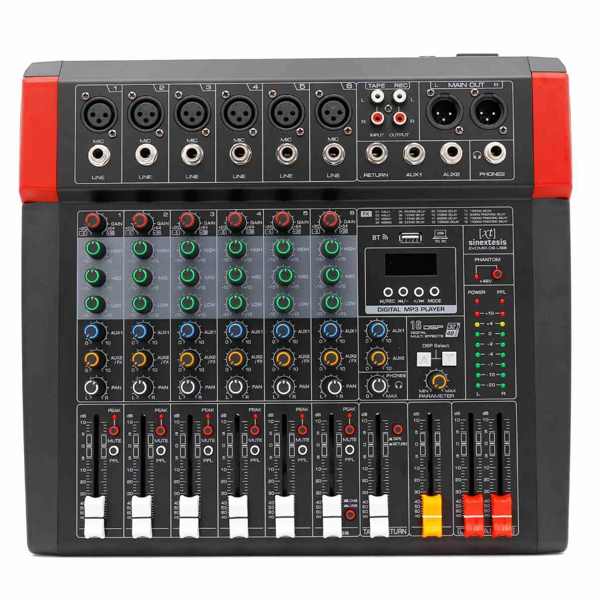 SINEXTESIS Mixer 6 canali, multieffetto DSP, interfaccia USB, lettore Mp3, Bluetooth<br />