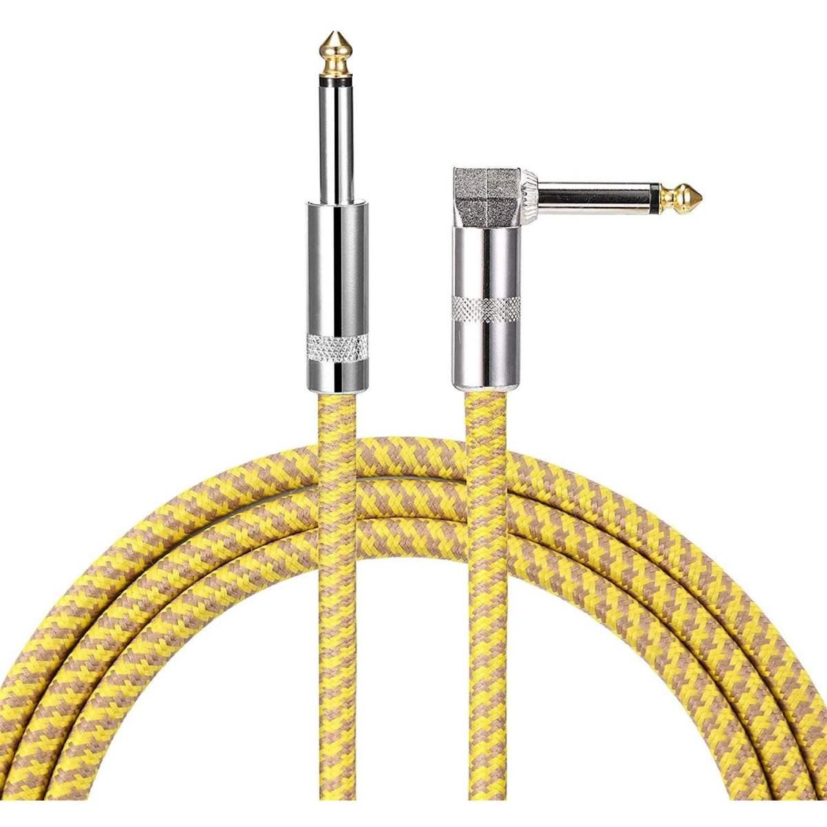 SINEXTESIS Cavo Jack - Jack 90 3 mt "Professional Series" con rivestimento in Nylon/Cotone (giallo/beige)
