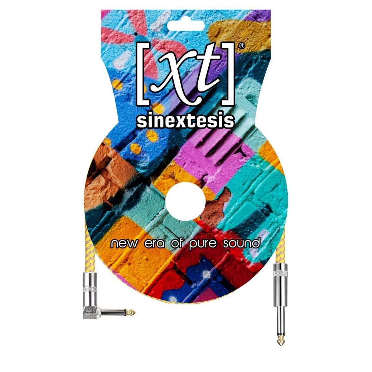 SINEXTESIS Cavo Jack - Jack 90 3 mt "Professional Series" con rivestimento in Nylon/Cotone (giallo/beige)