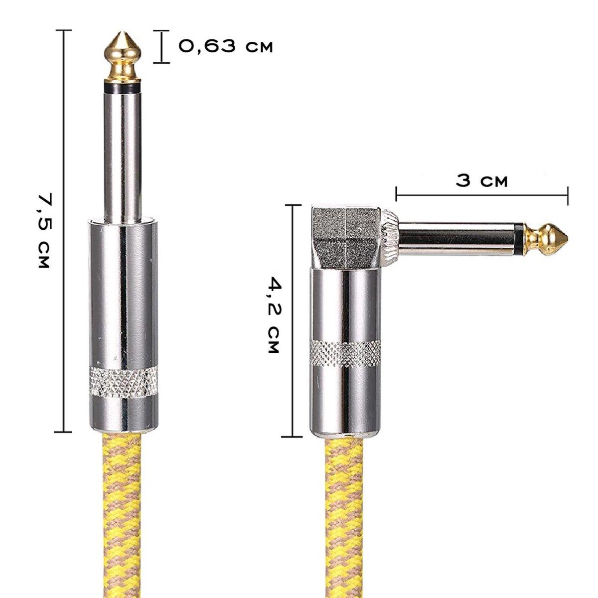SINEXTESIS Cavo Jack - Jack 90 3 mt "Professional Series" con rivestimento in Nylon/Cotone (giallo/beige)