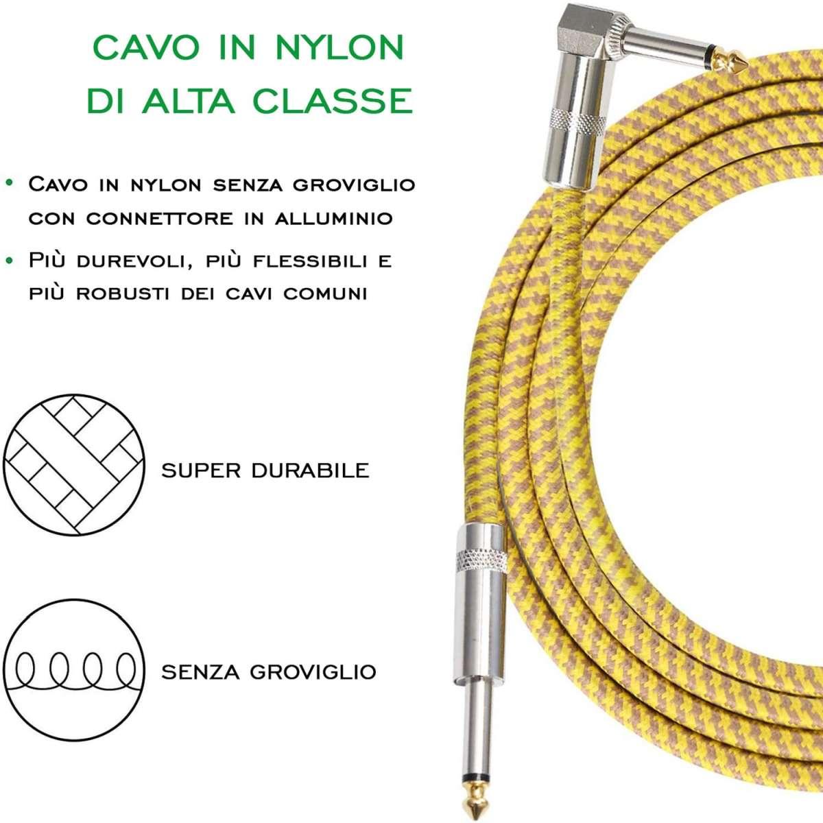 SINEXTESIS Cavo Jack - Jack 90 3 mt "Professional Series" con rivestimento in Nylon/Cotone (giallo/beige)