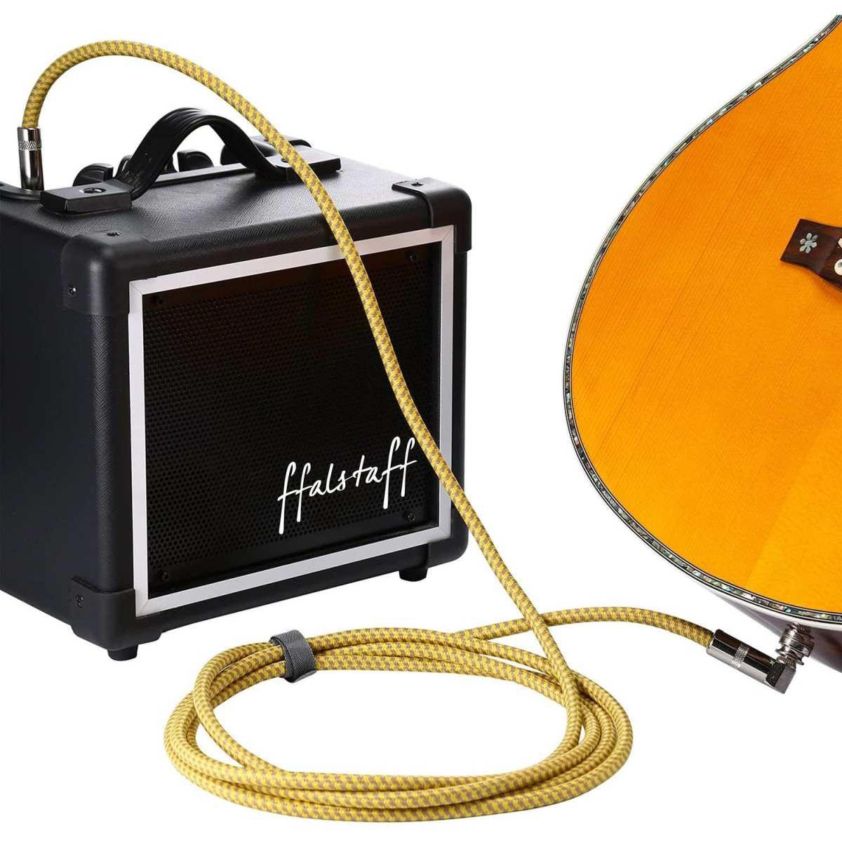 SINEXTESIS Cavo Jack - Jack 90 3 mt "Professional Series" con rivestimento in Nylon/Cotone (giallo/beige)