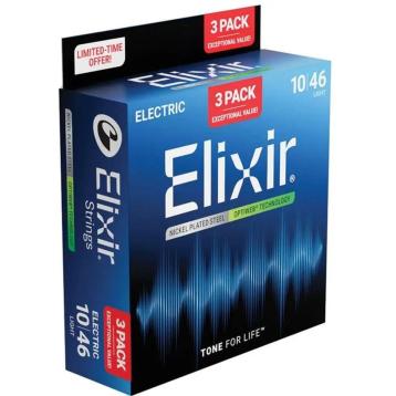 Elixir 010-046 16572 Nickel Plated Steel pacco da 3 mute chitarra elettrica